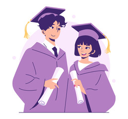 Fototapeta premium Graduation Celebration with Diplomas Vector Illustration