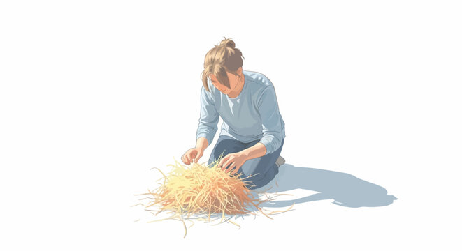 Woman playing with blonde hair.