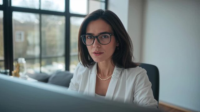 Woman typing on keyboard and activating animated business chart on monitor while reviewing report