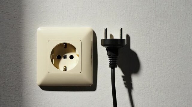 Modern Wall Socket with Power Cord Plugged In, Close-Up of Electrical Outlet and Connection for Home and Office Use