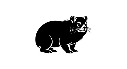 Fototapeta premium Black Silhouette of a Tasmanian Devil Standing on a White Background