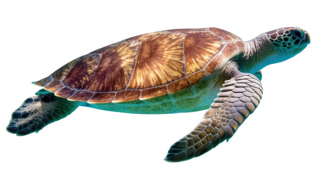 Majestic green sea turtle swimming elegantly, showcasing beautiful shell patterns and flippers
