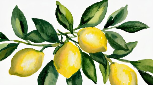 Watercolor Illustration of Fresh Lemons with Green Leaves &ndash; Botanical Citrus Fruit Art for Food and Design