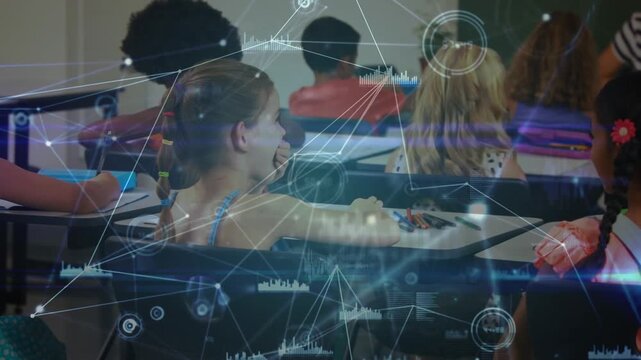 Animation of network of connections over diverse schoolchildren learning in classroom