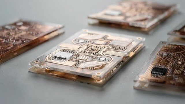 Medium shot highlighting printed circuitembedded laminates with intricate sensor patterns capturing detailed craftsmanship and sensor functionality on composite materials.