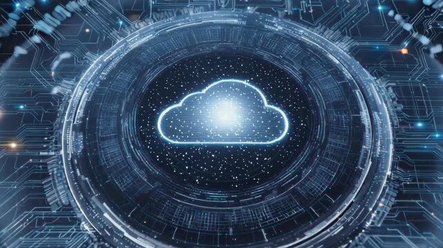 Futuristic Cloud Server Icon Surrounded by Digital Connectivity for API Workflows and IoT Devices
