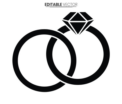 Two interlocking rings with a prominent diamond a striking silhouette