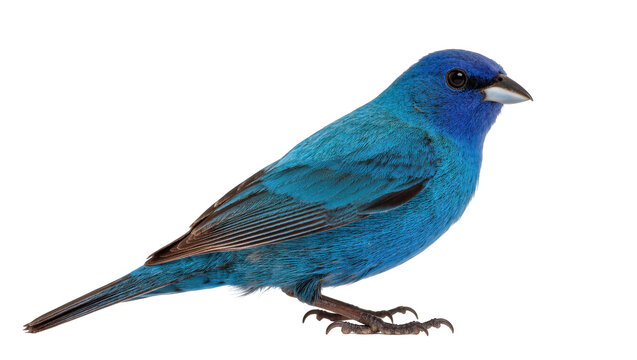 Captivating male Indigo Bunting bird with brilliant blue plumage in full profile view
