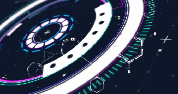 Animation of processing circle and hexagons on black background