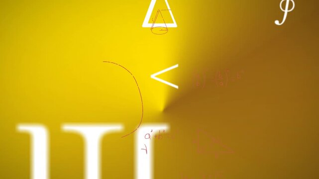 Animation of symbols and mathematical equations on yellow background