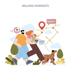 Fototapeta premium Family Walking Workout with Digital Fitness Tracking