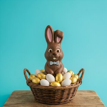 Portrait cr&eacute;atif et rigolo d'un lapin en chocolat pour une campagne de P&acirc;ques originale.