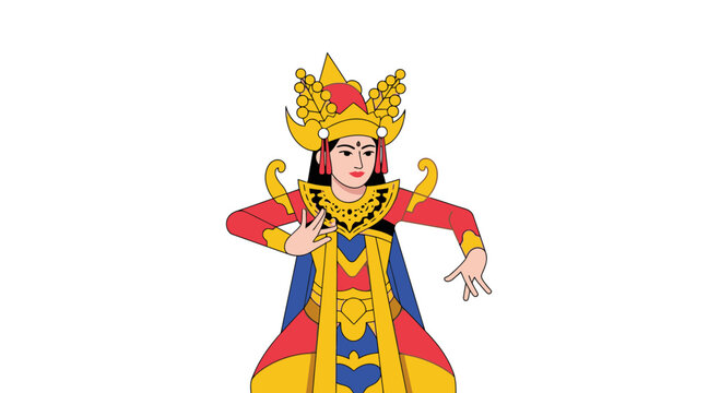 Balinese Female Dancer in Traditional Legong Costume Illustration Vector Design Element