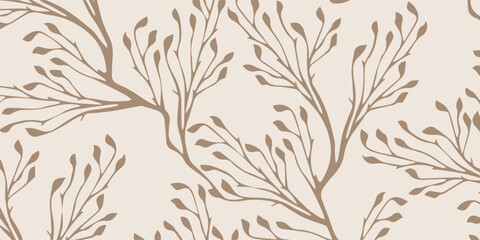 Seamless Pattern with Delicate Botanical Branches and Leaves. © AsyfaNur