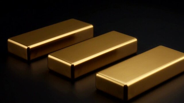 Three gold bars arranged on a dark surface symbolize wealth and financial stability.