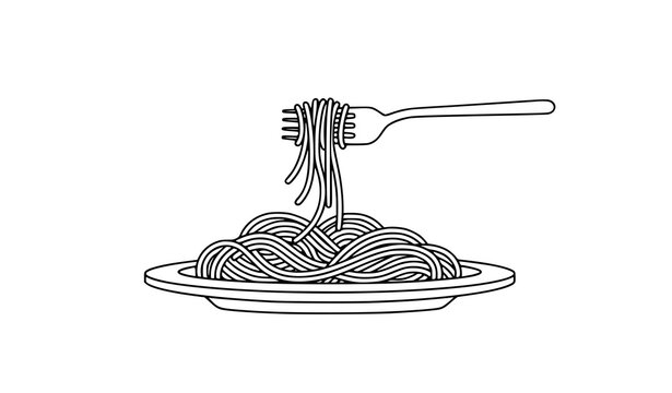 Plate of spaghetti line art modern Italian food dinner vector illustration