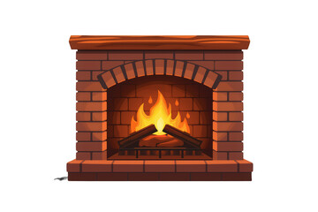 Fototapeta premium Brick fireplace with logs burning, providing warmth and cozy comfort, creating a home atmosphere, transparent background