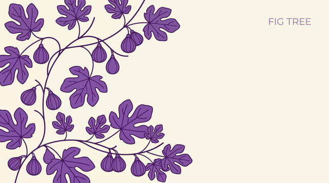 Minimalist illustration of purple fig tree leaves on a cream background, a modern botanical design for home decor