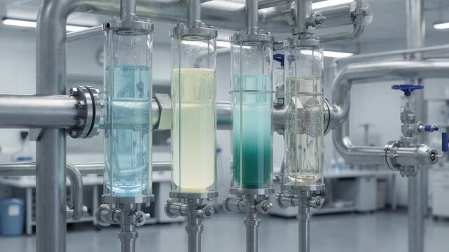 Medium shot displaying flow cells integrated into a surfactant pipeline showcasing continuous concentration tracking and quality control in real time.