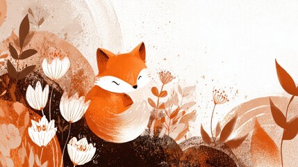 Fototapeta premium Fox sitting in a garden with flowers