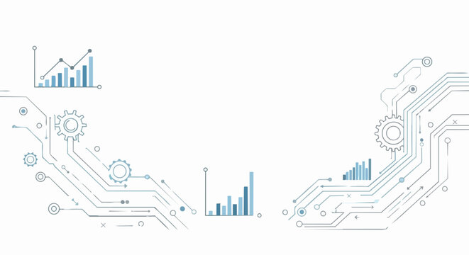Infographic with circuit board and graphs.