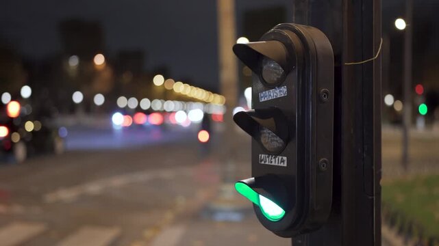 Pedestrian traffic light at Champs-&Eacute;lys&eacute;es in Paris at night