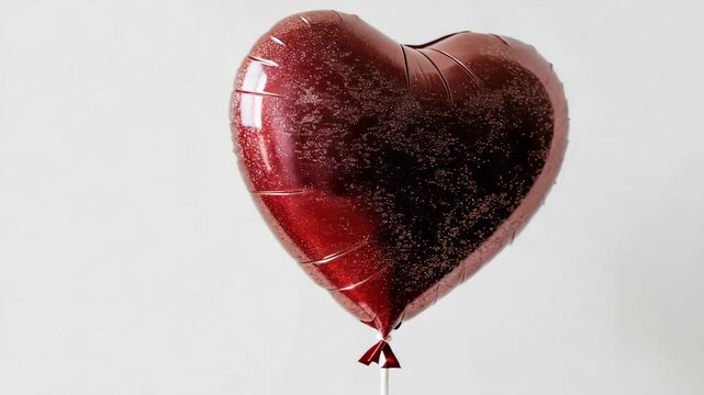 A red glitter balloon heart is displayed against a plain white background. It adds joy and fun to a celebration or gathering, making people smile and enjoy the moment