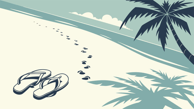 Vector beach scene with palm tree and flip flops