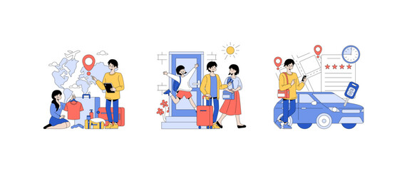 Fototapeta premium Family Preparing for Travel Adventure Vector Illustration