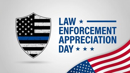 Obraz premium Commemorative graphic design celebrating law enforcement appreciation day with thin blue line badge icon.