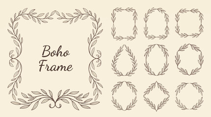 Obraz premium Boho Frame Collection: ornate beige wreaths and vintage borders for invitations, scrapbooking, and stylish design projects