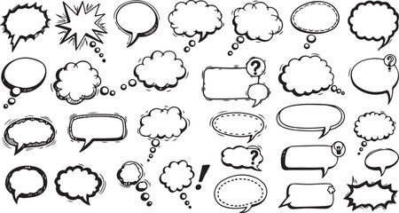 Fototapeta premium Speech bubble set blank comic balloon empty dialogue cloud cartoon shape vector illustration creative design isolated on red background 