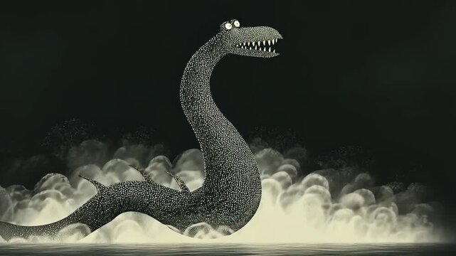 Dragon and Loch Ness Monster: Surreal Animated Art Fantasy Illustration - Aquatic Mythical Creature with Cartoon Style and Captivating Eyes