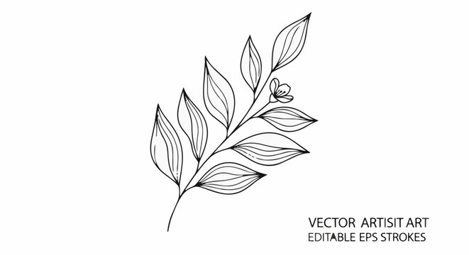 Vector icons for business and industry featuring a leafy branch with editable eps strokes