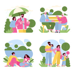 Fototapeta premium Family and Elderly Moments in Nature Vector Illustration