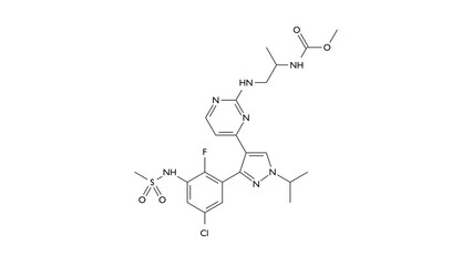 Fototapeta premium encorafenib molecule, structural chemical formula, ball-and-stick model, isolated image antineoplastic agent