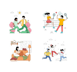 Fototapeta premium People Engaging in Various Activities Vector Illustration