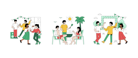 Fototapeta premium Group Celebrating Outdoor Party Vector Illustration