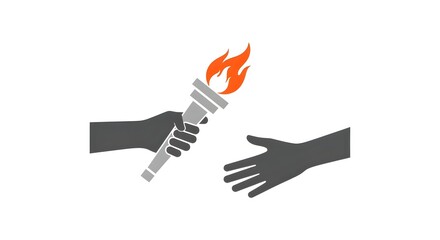 Fototapeta premium Passing the torch symbolizes teamwork, leadership transition, and shared goals with a bright flame.