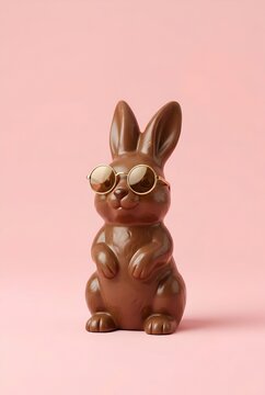 P&acirc;ques &agrave; la mode : un lapin en chocolat d&eacute;contract&eacute; et confiant avec des lunettes de soleil tendance, style &eacute;t&eacute; et vacances.