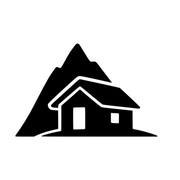 Mountain hut cabin black white icon 