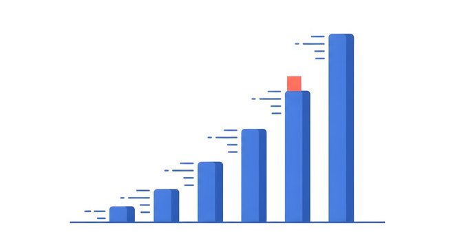 Simple bar graph showing steady growth with one outlier indicating a slight dip in progress.