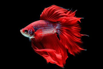 Fototapeta premium Vibrant Red Betta Fish Swimming Gracefully