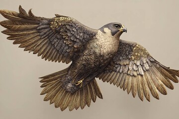 Obraz premium premium illustration of falcon in flight with metallic feathers