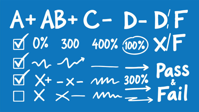 Hand-Drawn Academic Grading Set: Grades, Marks, and Feedback Icons