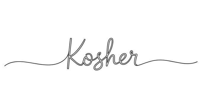 Elegant kosher script text on white background for jewish cuisine or signage. No editable strokes