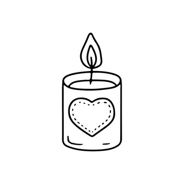 Hand drawn black line paraffing aroma candle icon vector illustration. Linear monochrome doodle candlestick