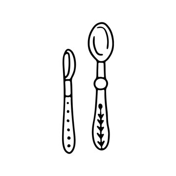 Hand drawn cute doodle teaspoon or tablespoon set vector illustration