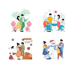 Fototapeta premium Family Activities Through the Seasons Vector Illustration