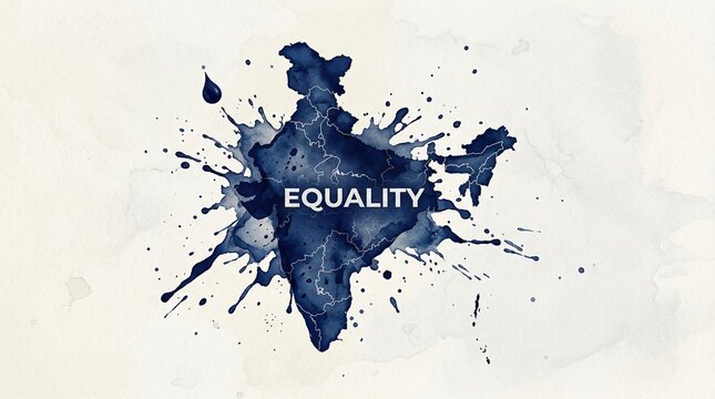 India map with equality text in watercolor splash.